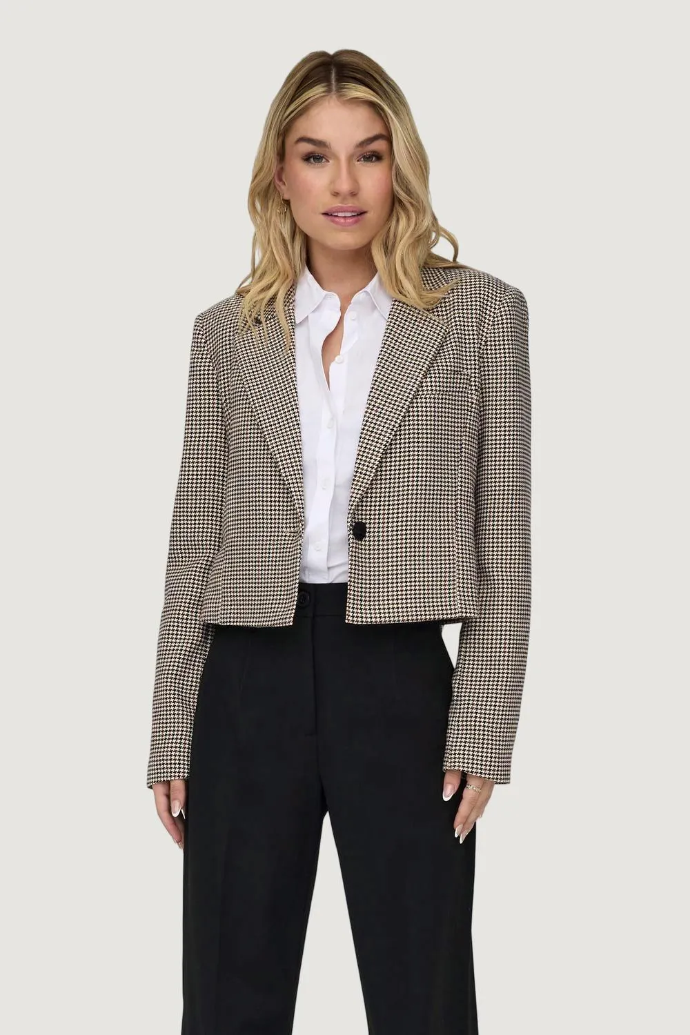 Giacca Only onladison l/s crop check blazer tlr Beige chiaro