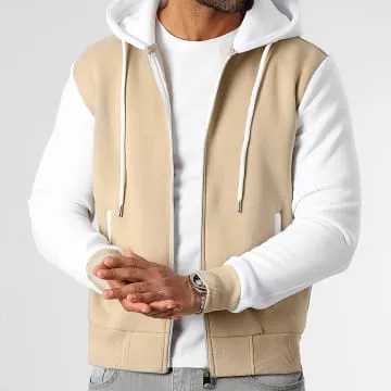 Giacca Teddy con cappuccio e zip 2687 Beige Bianco