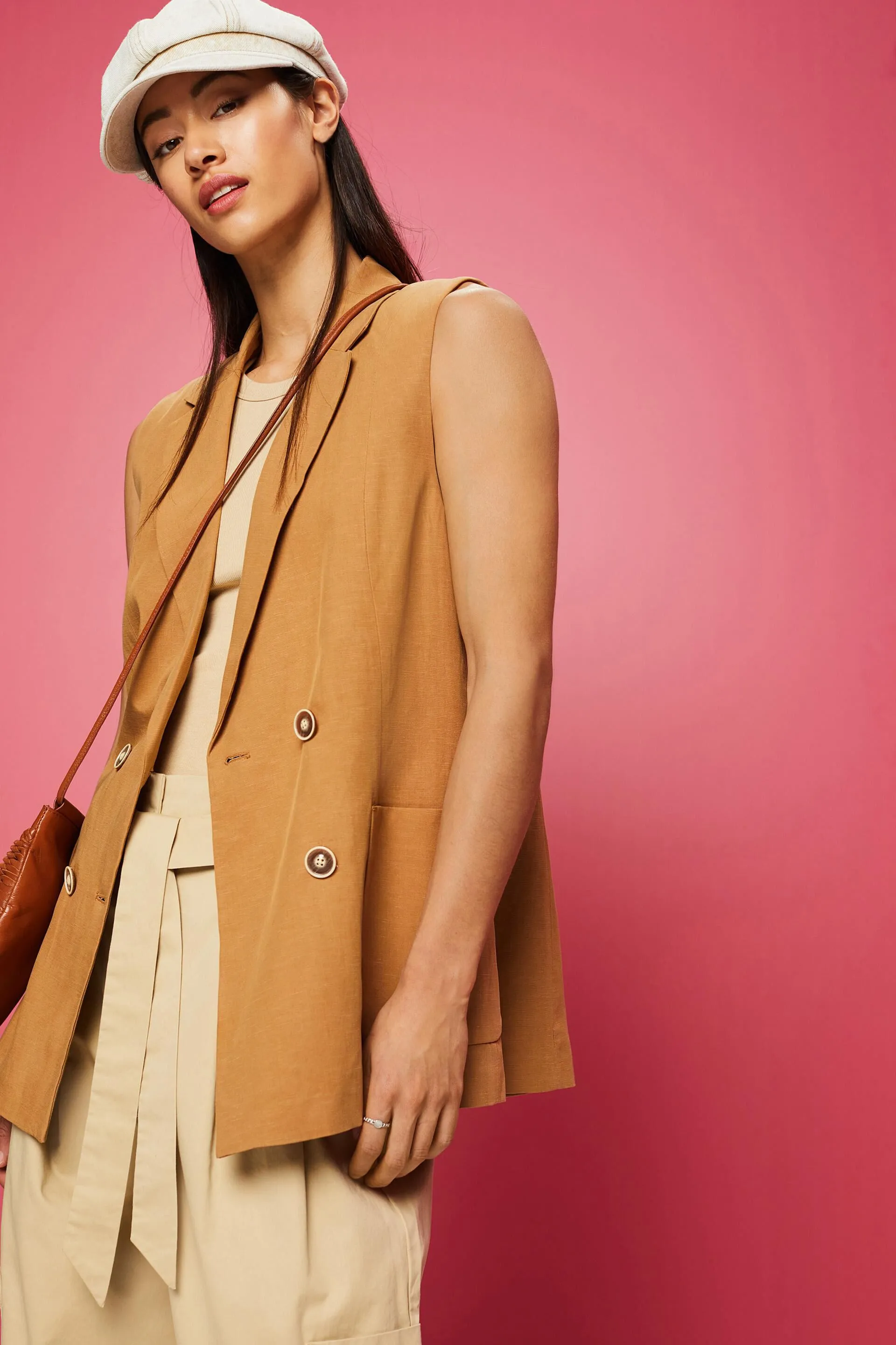 Gilet lungo a doppiopetto, TENCEL™