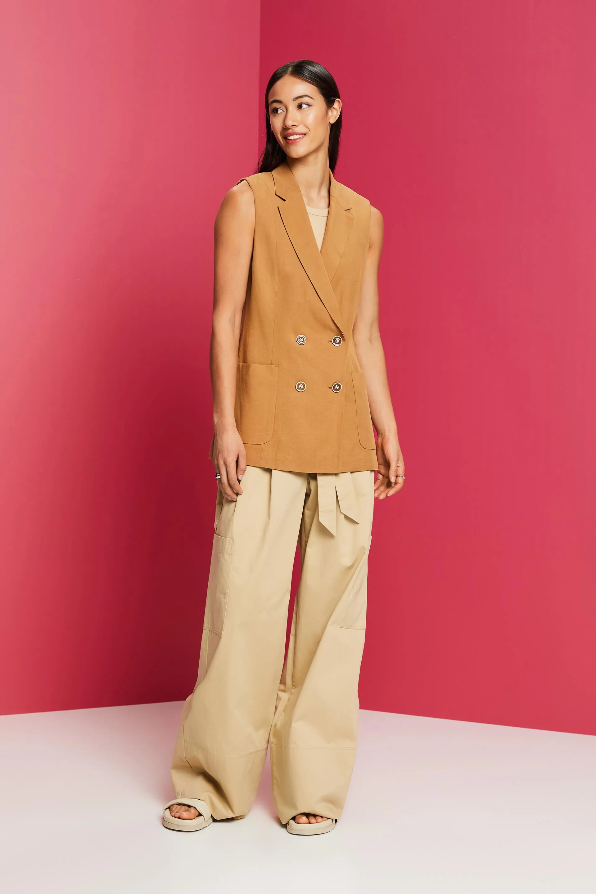 Gilet lungo a doppiopetto, TENCEL™