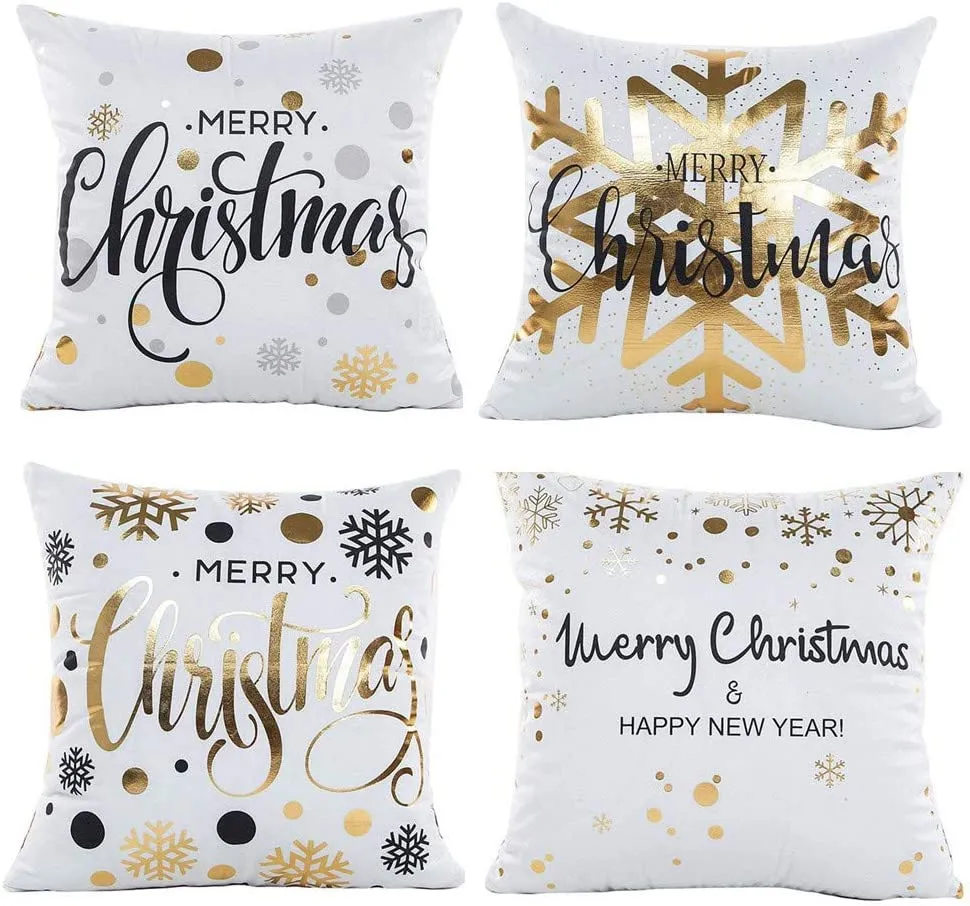 Gspirit Buon Natale Bellissimo Babbo Alce 4 Pack Cuscini per divani Decorativo Cotone Biancheria Cuscino copricuscini Divano Cas