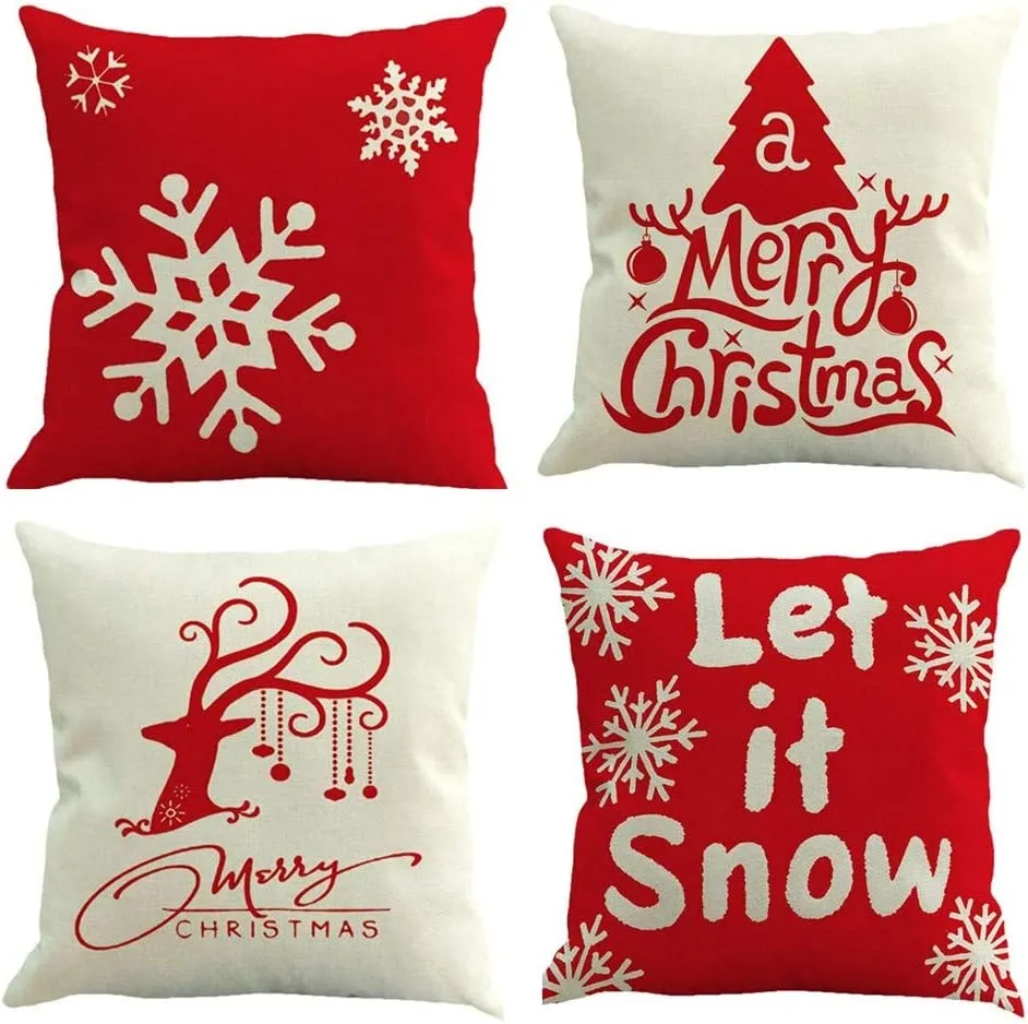 Gspirit Buon Natale Bellissimo Babbo Alce 4 Pack Cuscini per divani Decorativo Cotone Biancheria Cuscino copricuscini Divano Cas