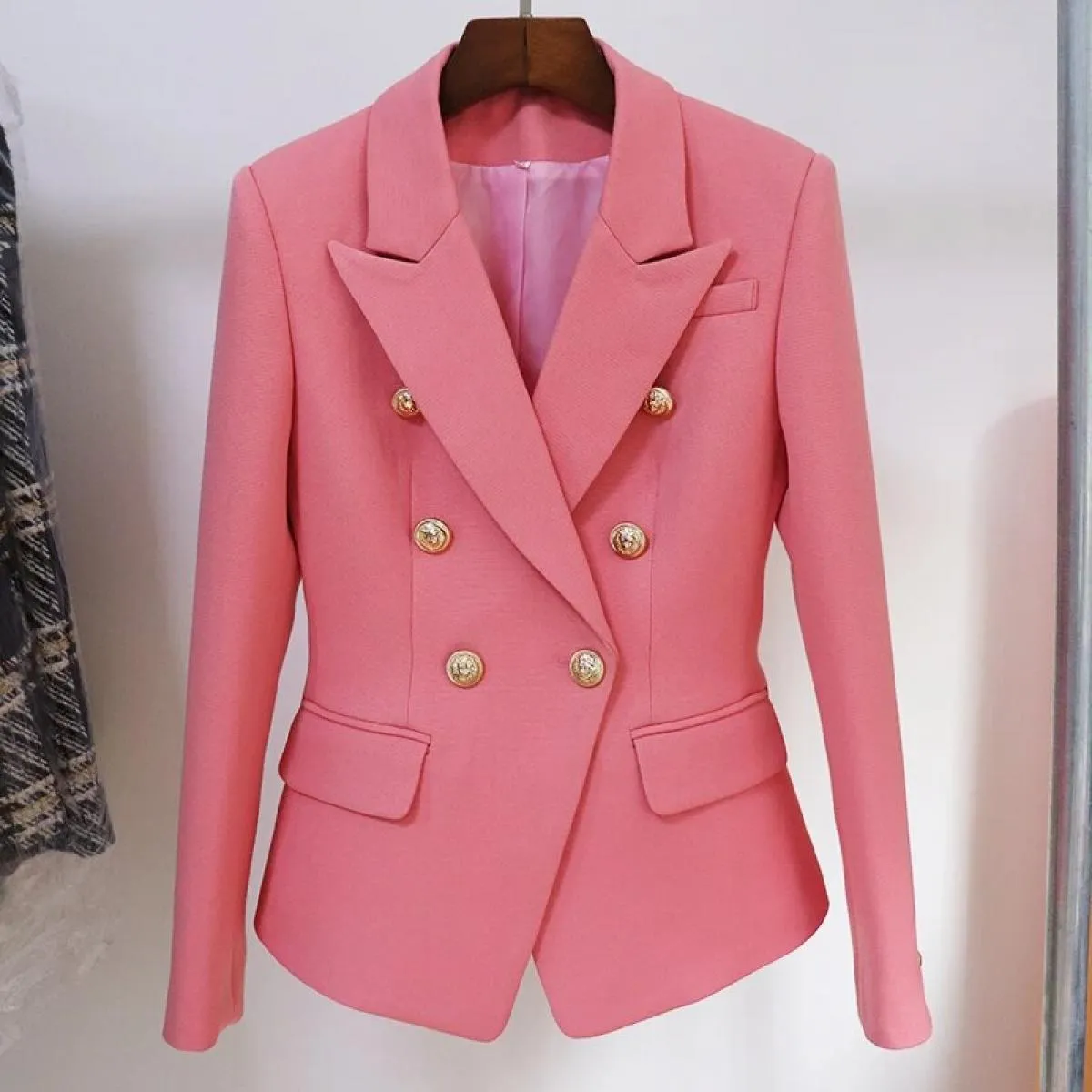 High Street Novità 2022 Giacca da donna Classic Lion Bottoni Doppio petto Giacca slim in piqué Blazer
