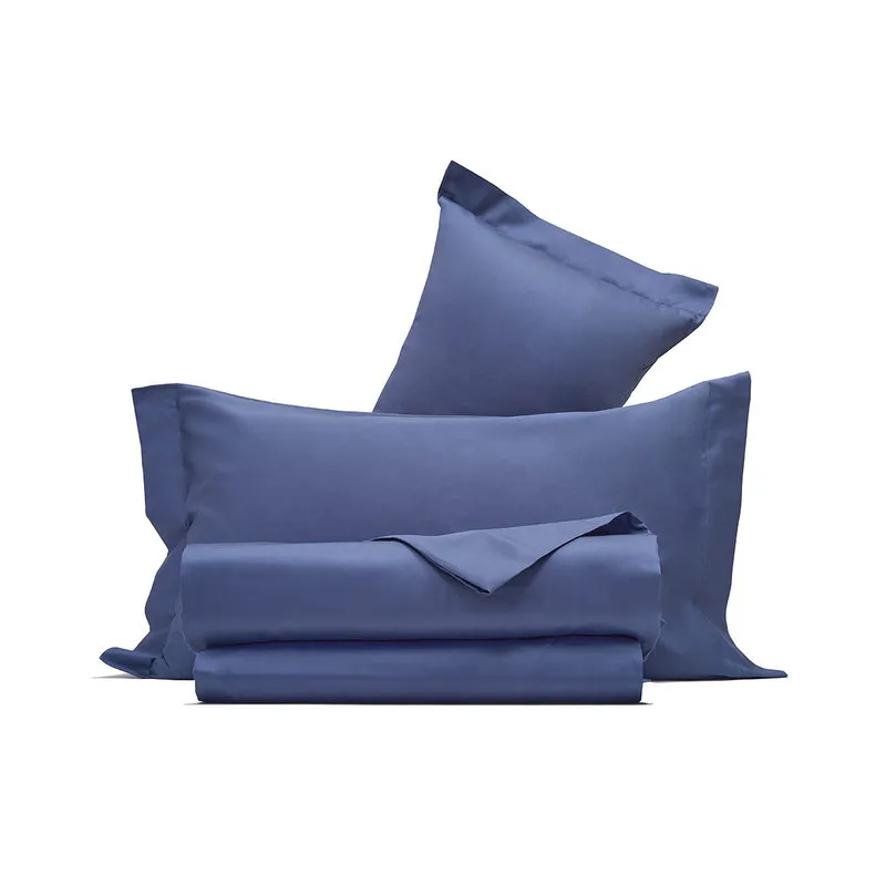 I rasi Completo Letto Raso Blu Avio Con Federe A Due Volani