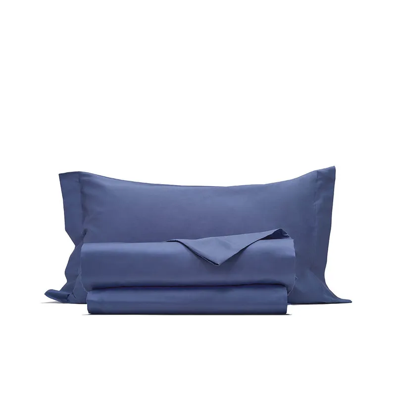 I rasi Completo Letto Raso Blu Avio Con Federe A Due Volani