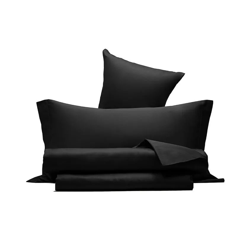 I rasi Completo Letto Raso Nero Con Federe A Due Volani