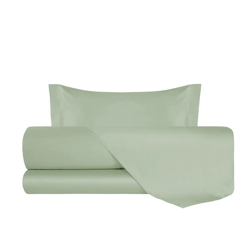 I rasi Completo Letto Raso Verde Lago  Con Federe A Due Volani
