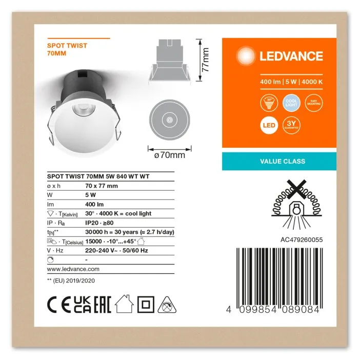 Illuminazione Ledvance Twist Lampada da incasso LED Bianco, 1-Luce