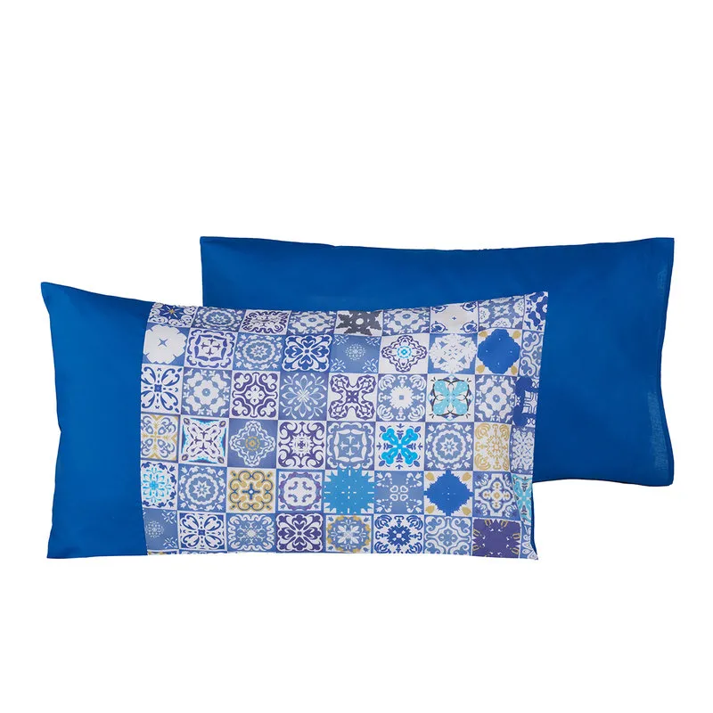 Ispirazione Sicilia Coppia di Federe Bifaccia Cotone 50x80 Maioliche di Vietri/Bluette