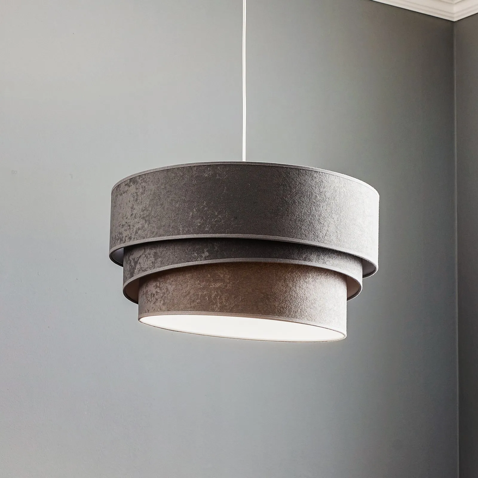 Lampada a sospensione Devon, grigio/bianco Ø45cm