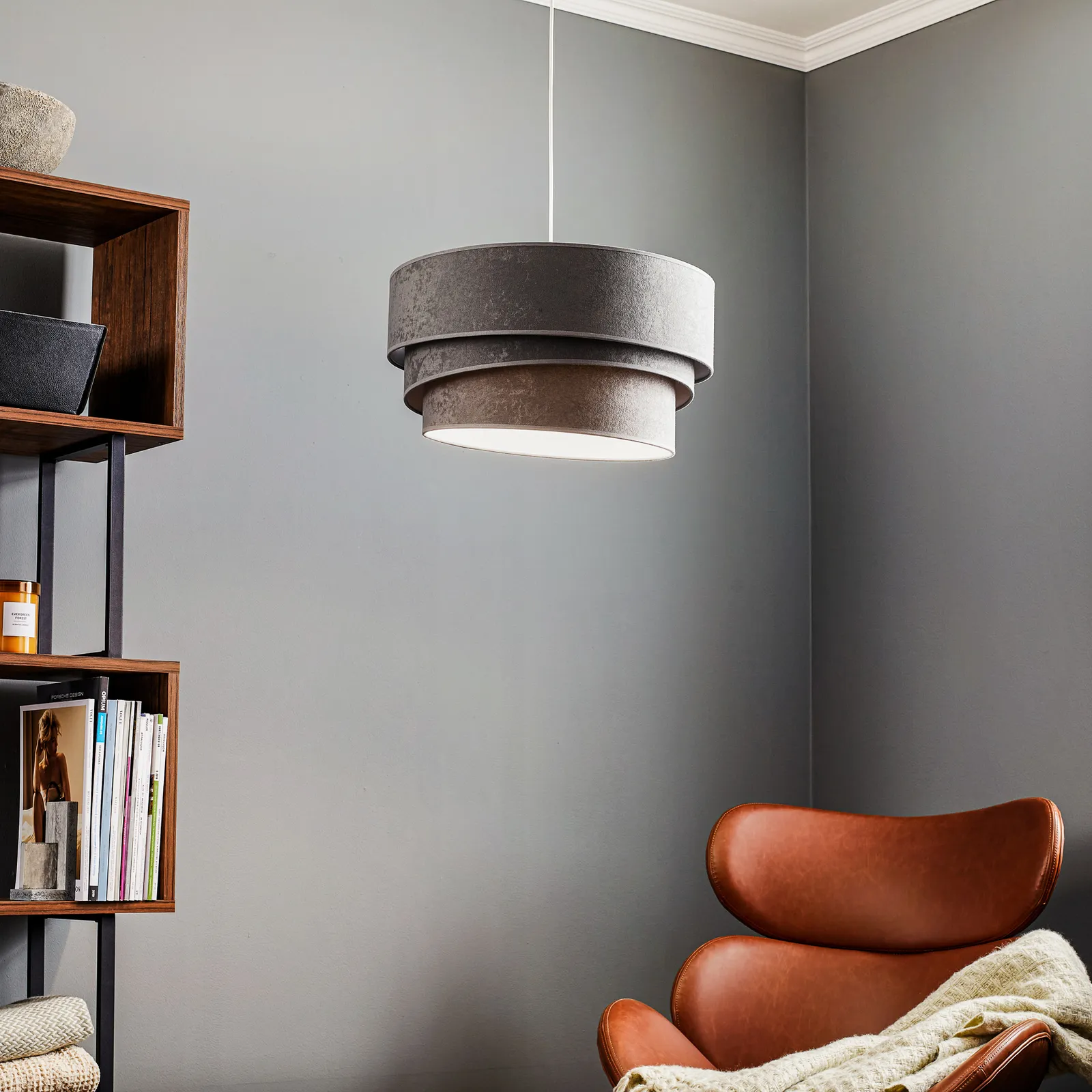 Lampada a sospensione Devon, grigio/bianco Ø45cm
