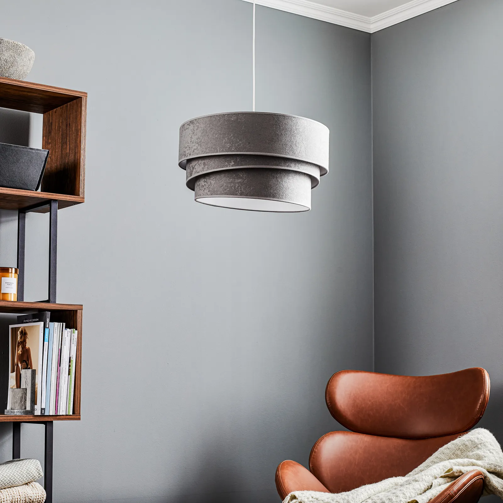 Lampada a sospensione Devon, grigio/bianco Ø45cm