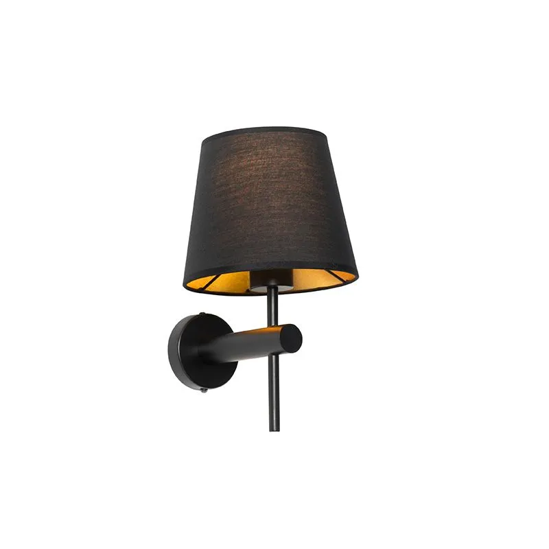 Lampada da parete moderna nera con paralume interno oro - Pluk