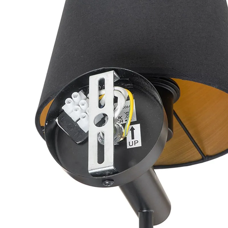 Lampada da parete moderna nera con paralume interno oro - Pluk