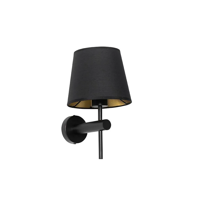 Lampada da parete moderna nera con paralume interno oro - Pluk