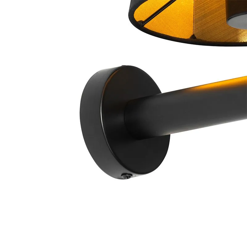 Lampada da parete moderna nera con paralume interno oro - Pluk