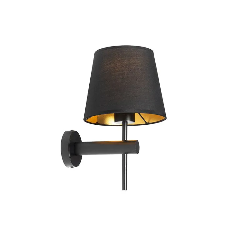 Lampada da parete moderna nera con paralume interno oro - Pluk