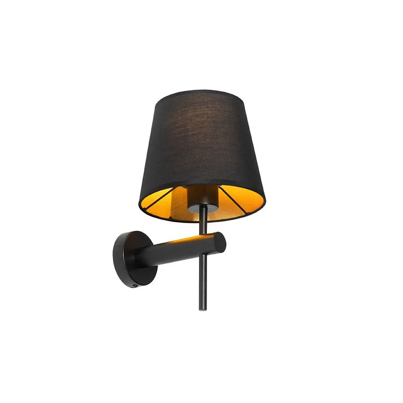 Lampada da parete moderna nera con paralume interno oro - Pluk