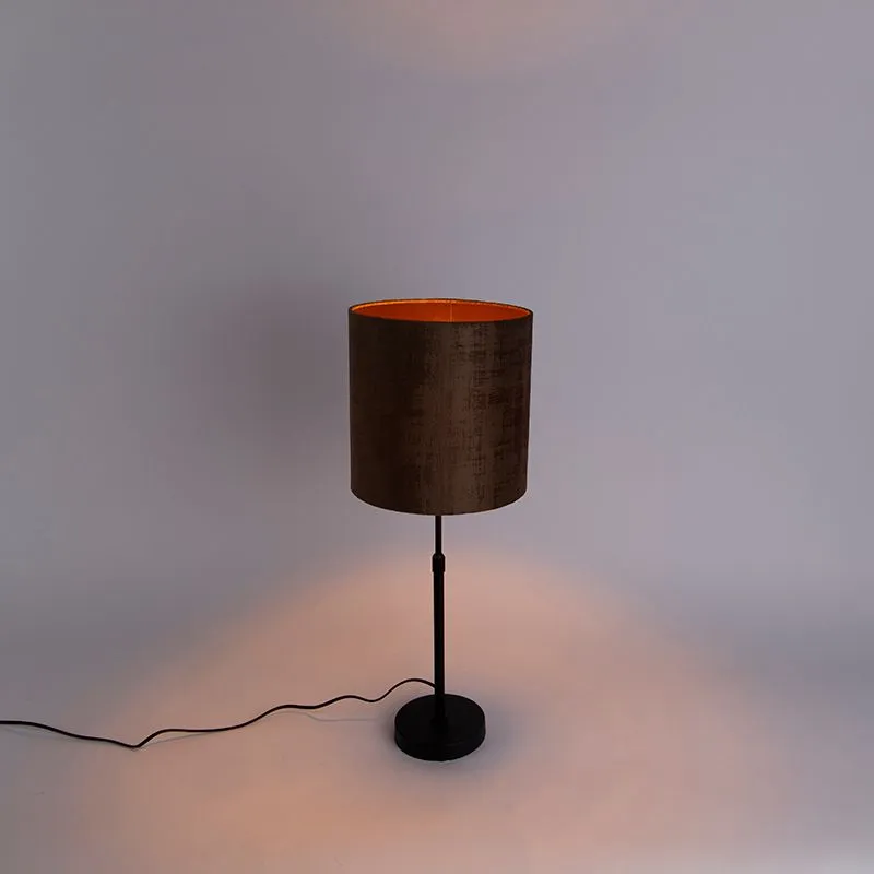 Lampada da tavolo velluto nero paralume marrone 25 cm orientabile - Parte