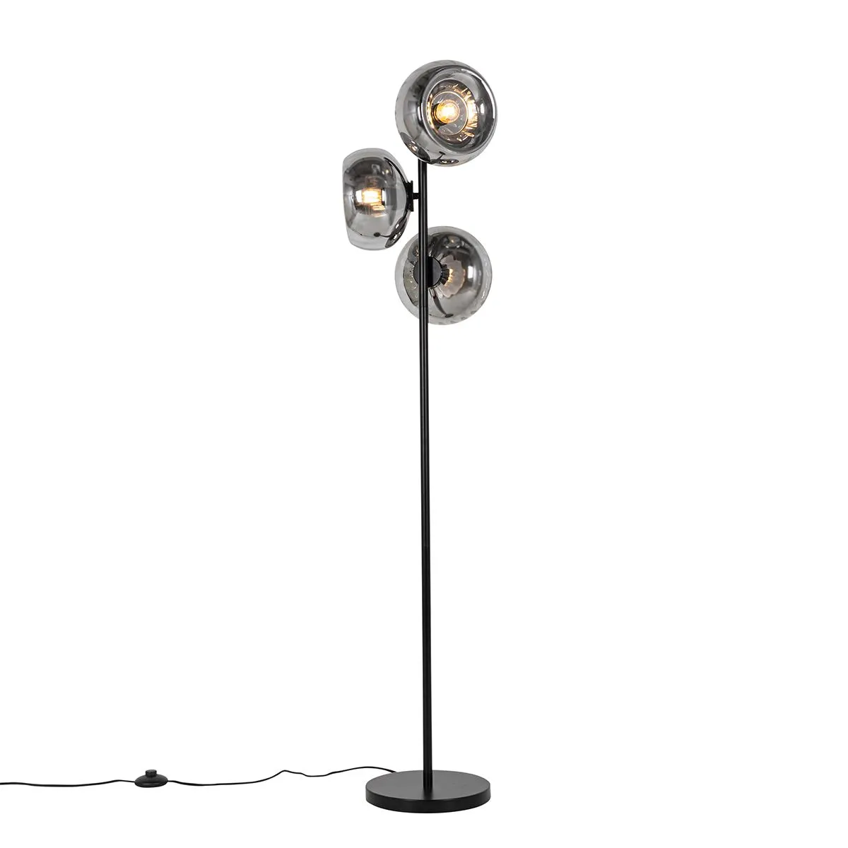 Lampada da terra Art Déco nera con vetro fumé a 3 luci - Ayesha