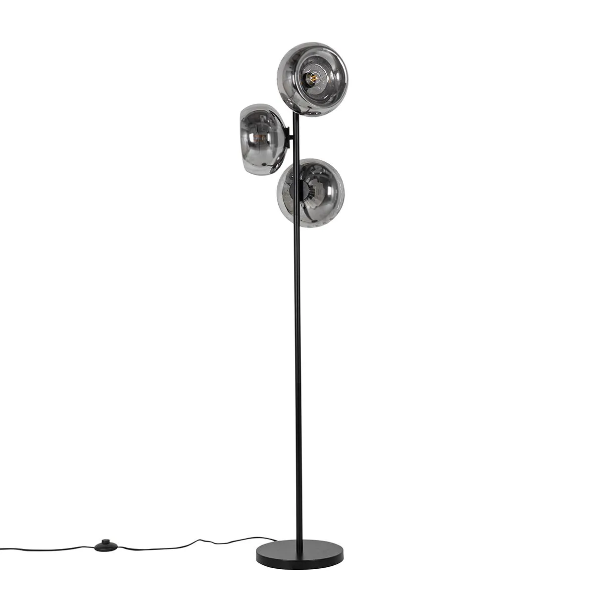 Lampada da terra Art Déco nera con vetro fumé a 3 luci - Ayesha