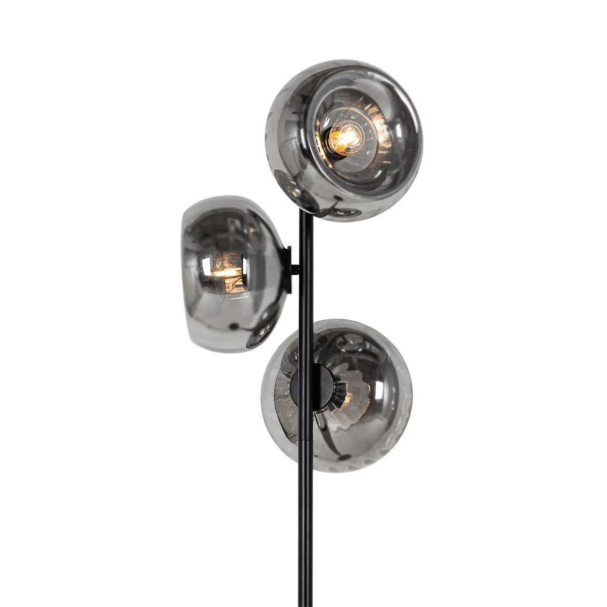 Lampada da terra Art Déco nera con vetro fumé a 3 luci - Ayesha