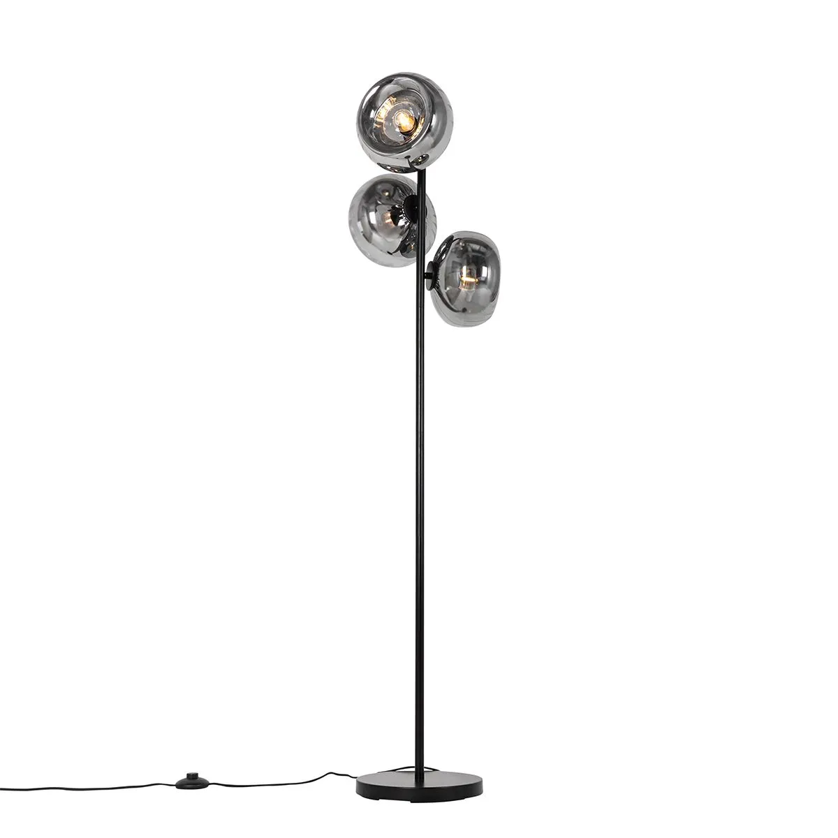 Lampada da terra Art Déco nera con vetro fumé a 3 luci - Ayesha
