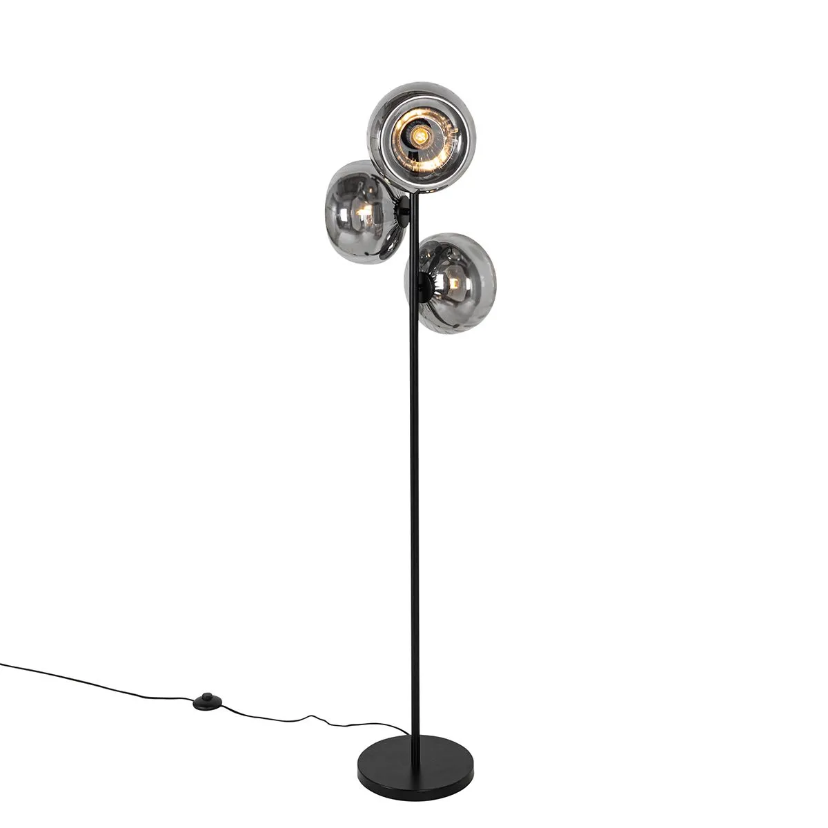 Lampada da terra Art Déco nera con vetro fumé a 3 luci - Ayesha