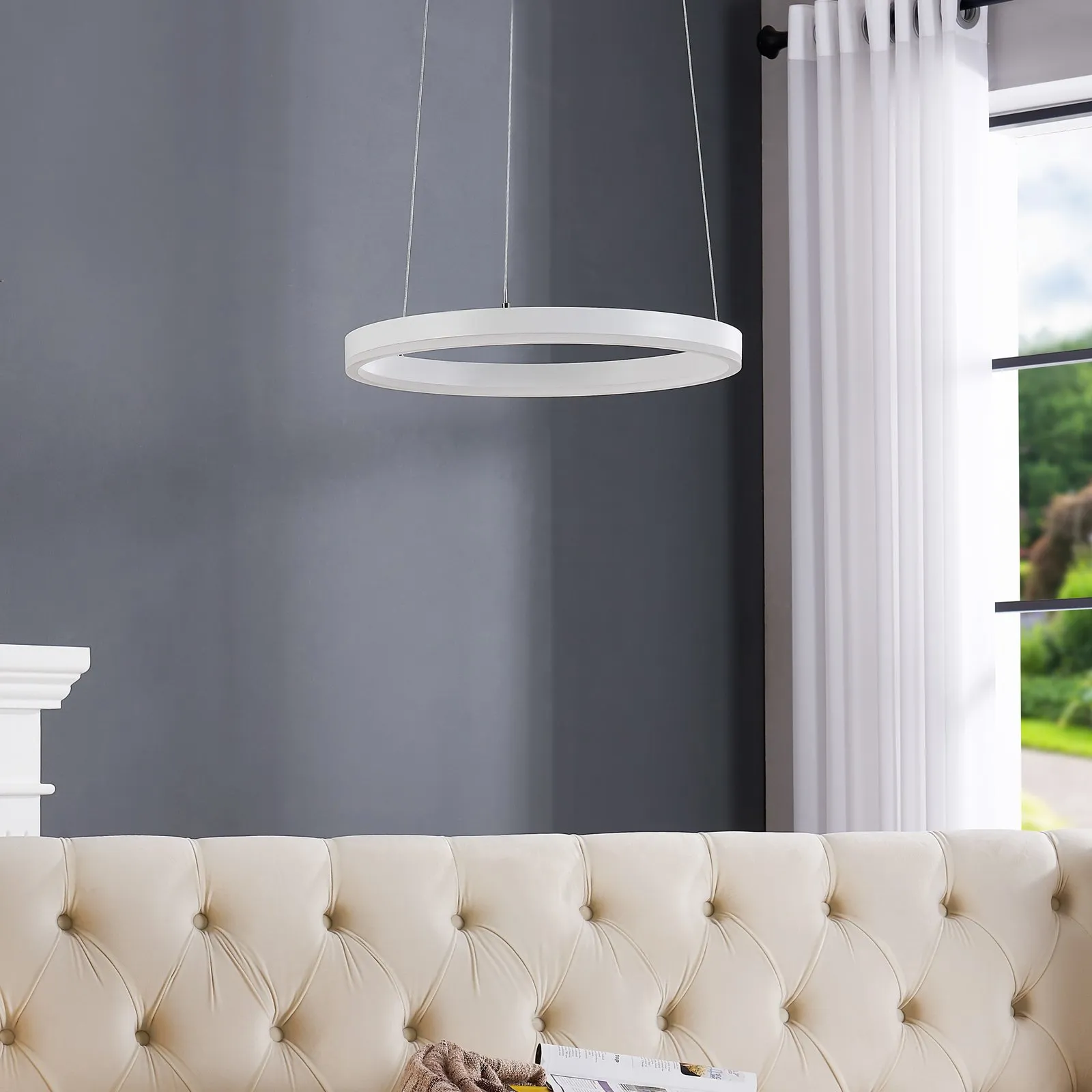 Lampada LED a sospensione Arcchio Albiona, bianco, 1 anello, Ø 40 cm