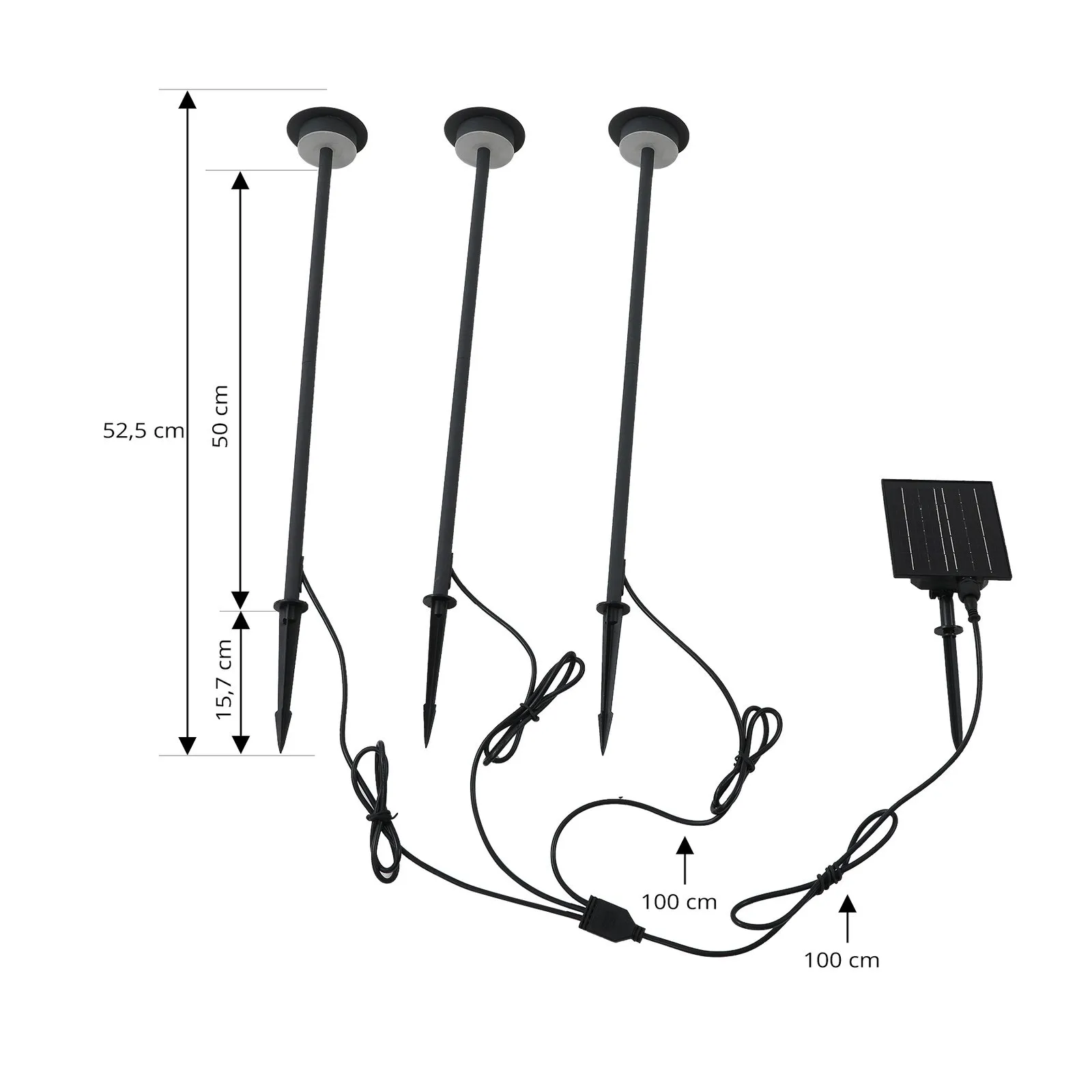 Lampada LED solare Lyris di Lindby, set di 3, nero, alluminio, 3.000K
