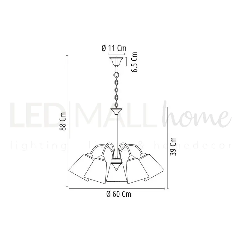 Lampadario a sospensione (5XE14) Oro 5Xe14 60X88X39Cm