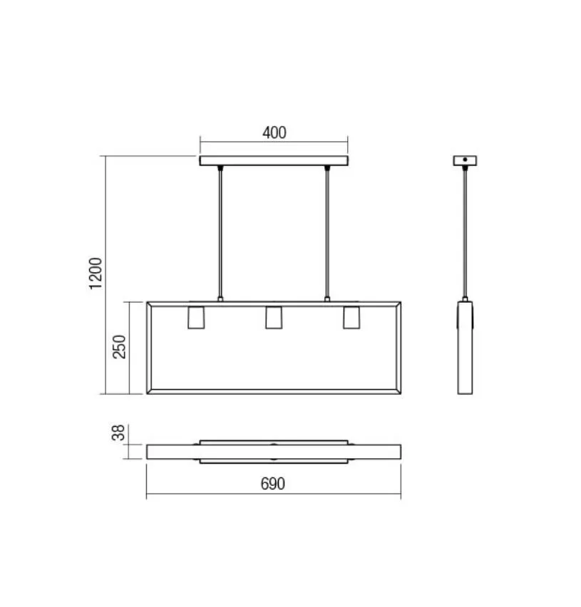 Lampadario Legno Squadrato 3 Luci Portalampade Metallo Nero Timber Smarter