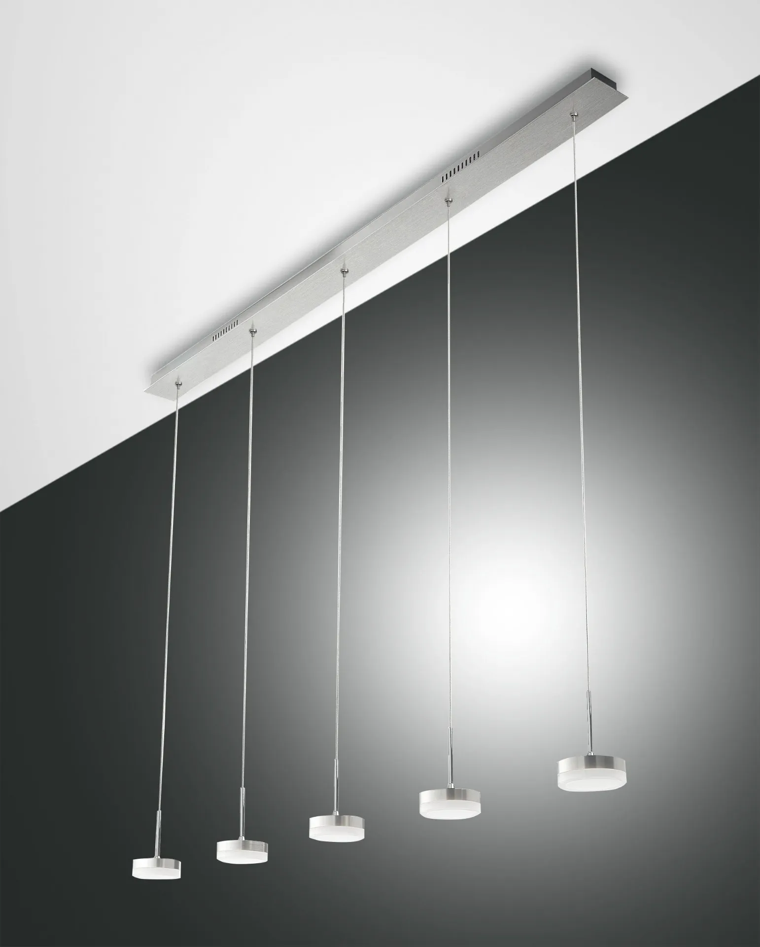 Lampadario Lineare Per Cucina 5 Dischi Led 40w Dunk Alluminio L136 cm Fabas
