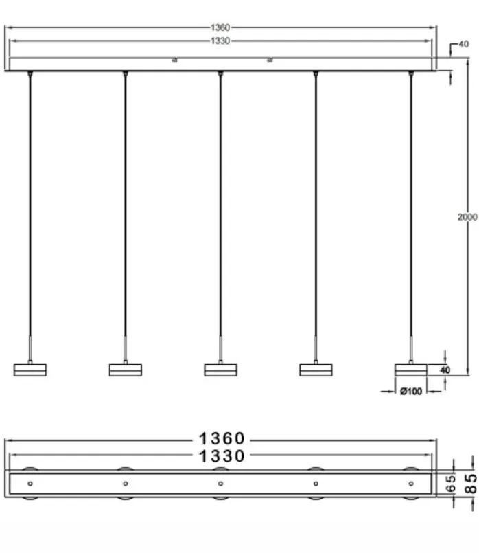 Lampadario Lineare Per Cucina 5 Dischi Led 40w Dunk Alluminio L136 cm Fabas