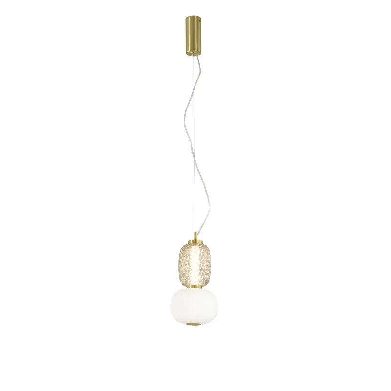 Lampadario Oro vetro trasparente diffusore opale Led Integrato