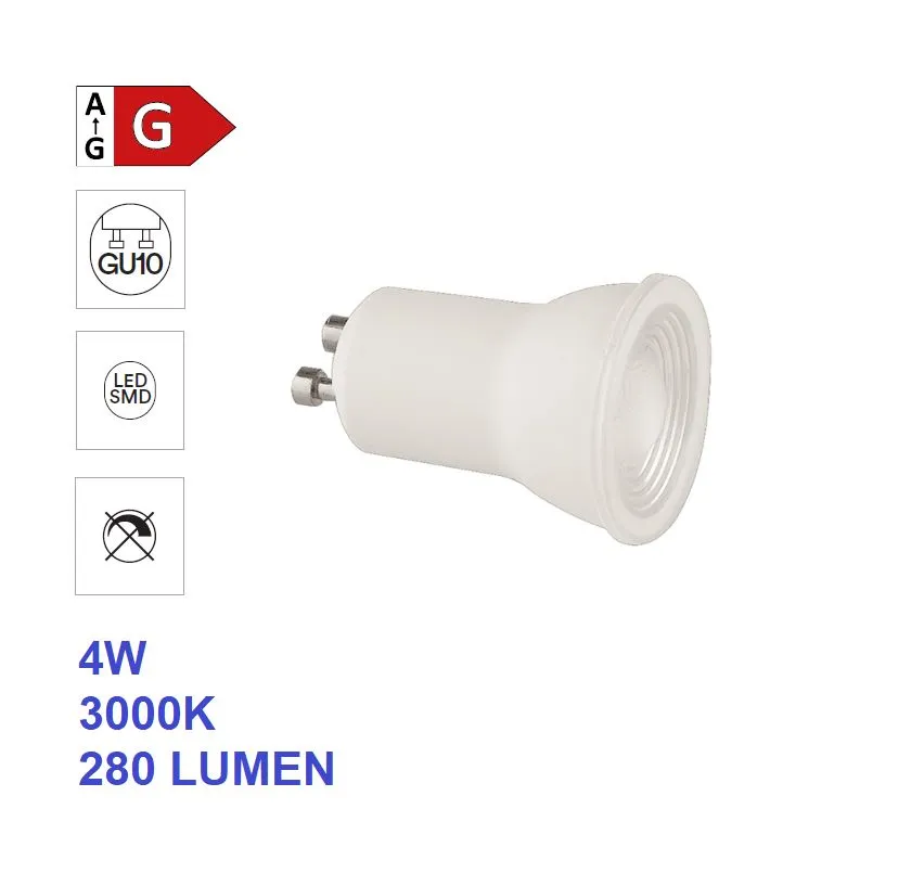 Lampadina LED GU10 Mini 4w 3000k Luce Calda Ottica 60°