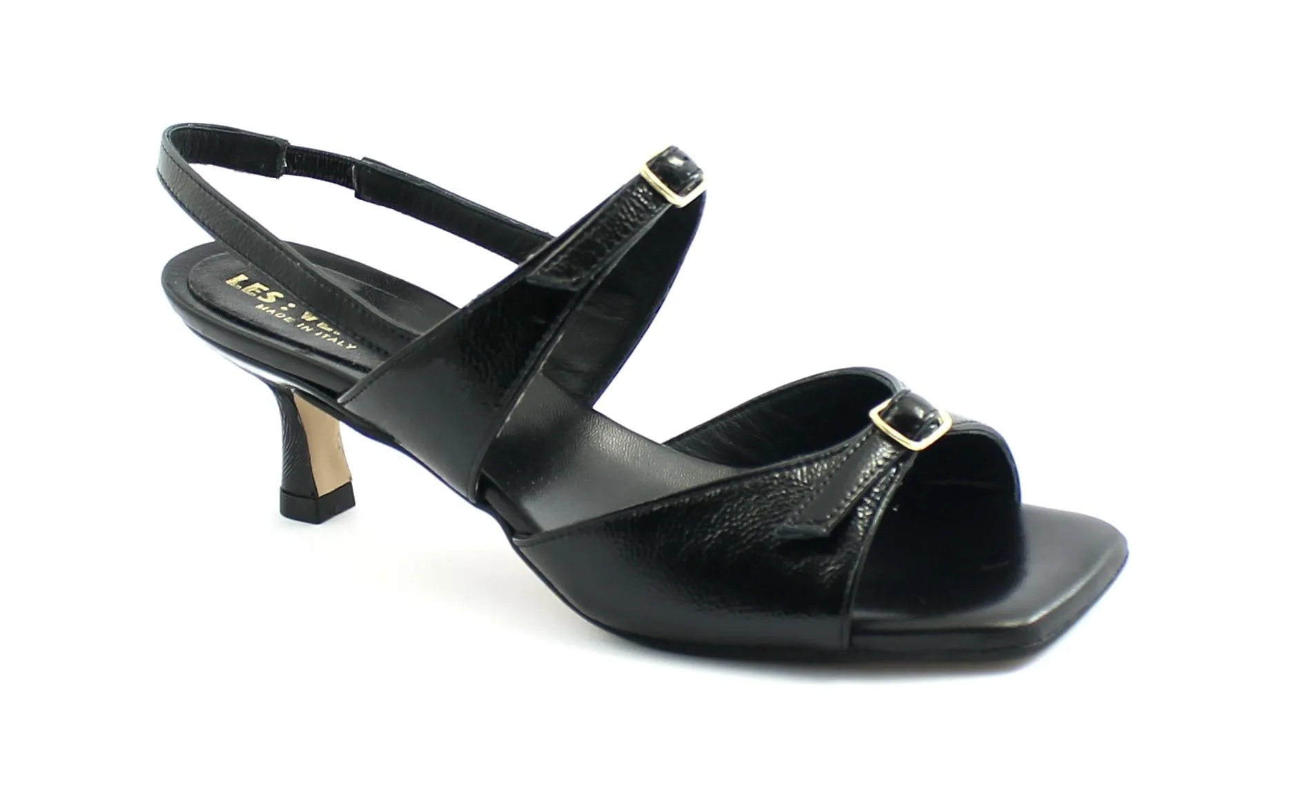 LES VENUES 622 nero scarpe sandali donna tacco cinturino pelle verniciata