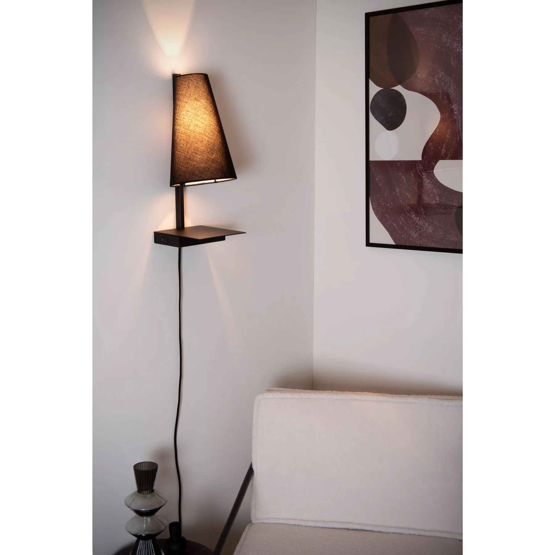 Lucide  Lampada da comodino con presa di ricarica USB e diffusore in tessuto Gregory - 60W