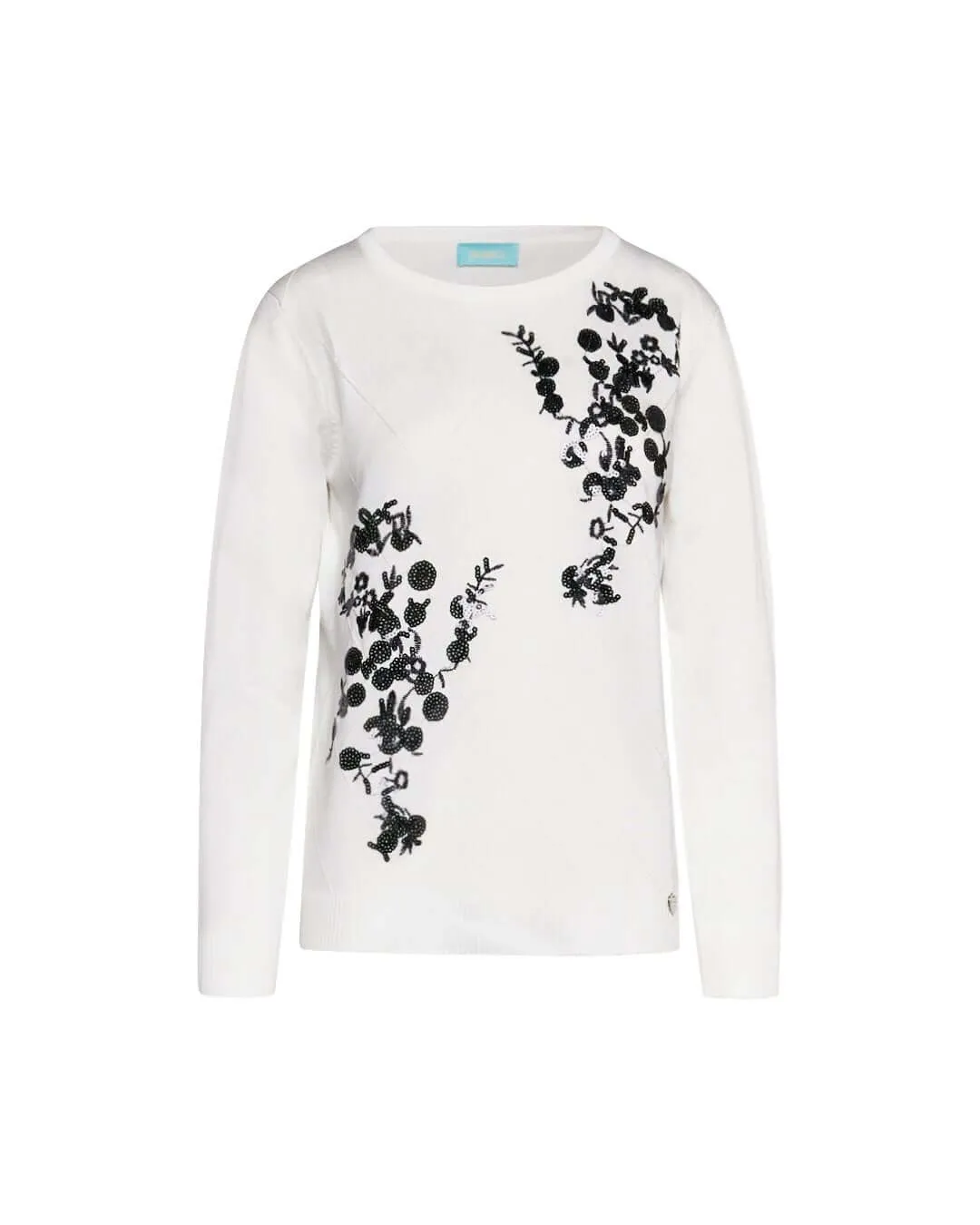Maglia a girocollo con ricami frontali in paillettes OFF WHITE