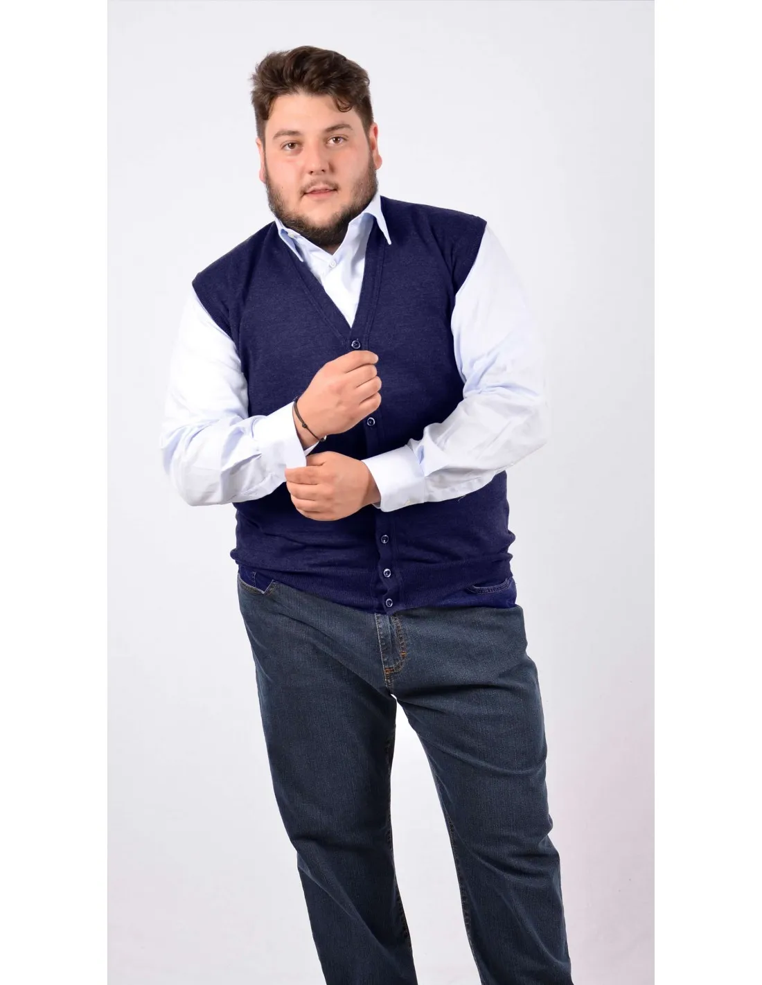 Maglia cardigan gilet sm lana blu taglie forti