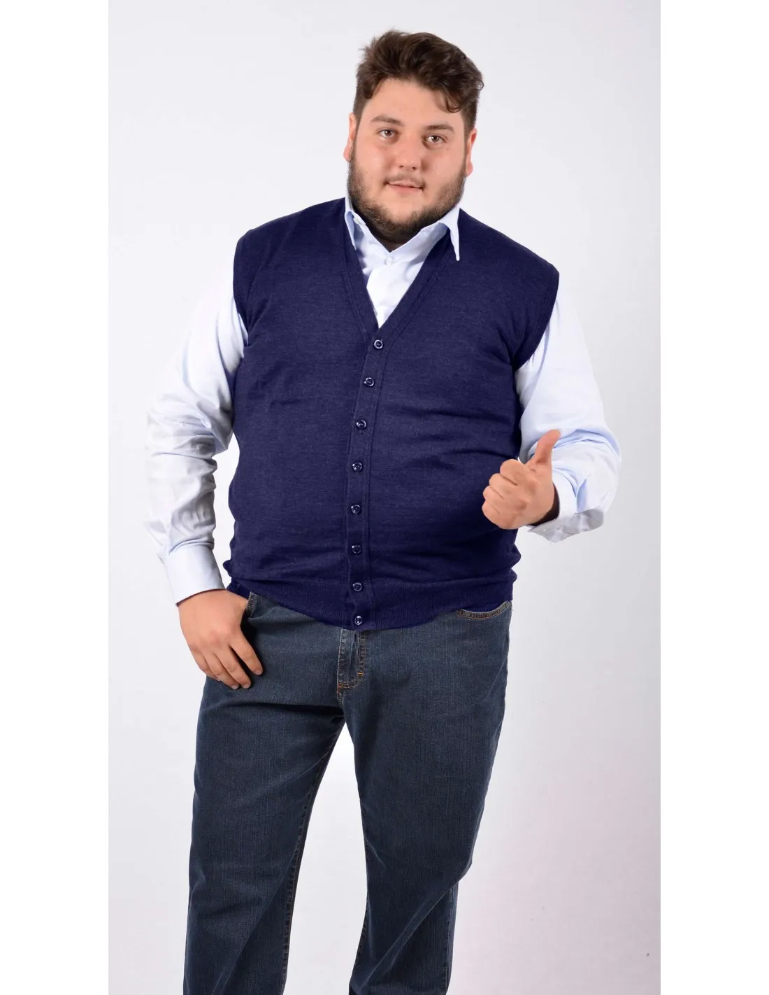 Maglia cardigan gilet sm lana blu taglie forti