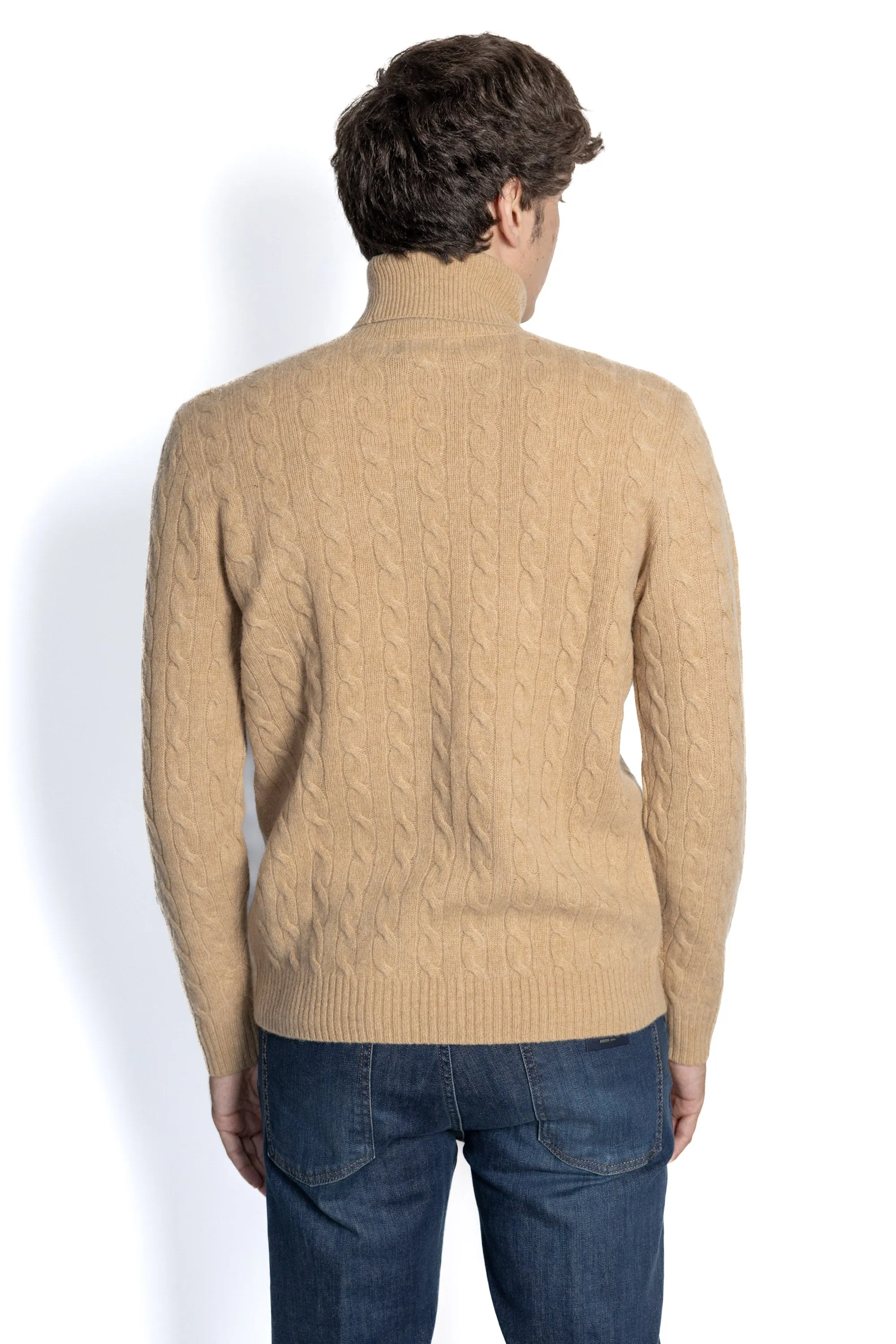 Maglia Collo Alto a Trecce Cammello