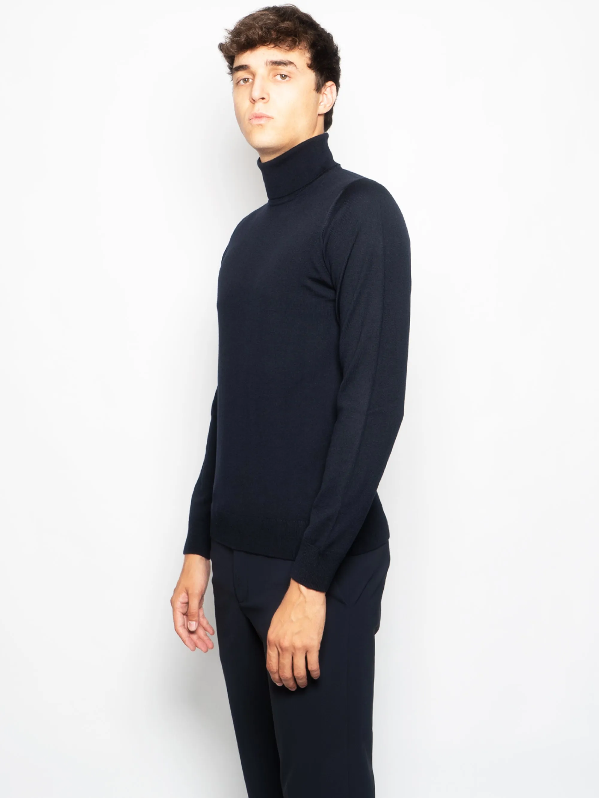 Maglia Collo Alto in Merinos Blu