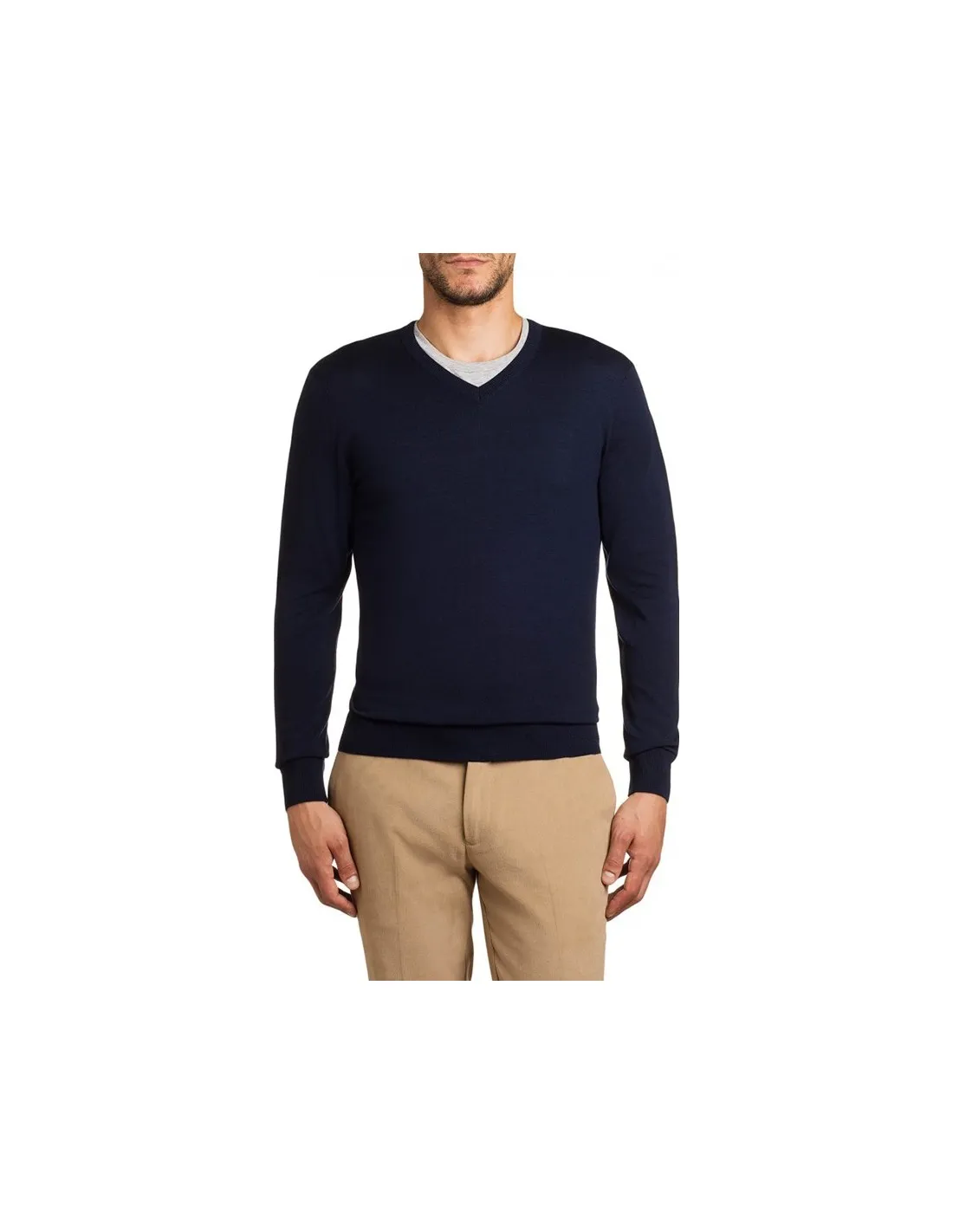 Maglia collo v ml lana blu taglie forti