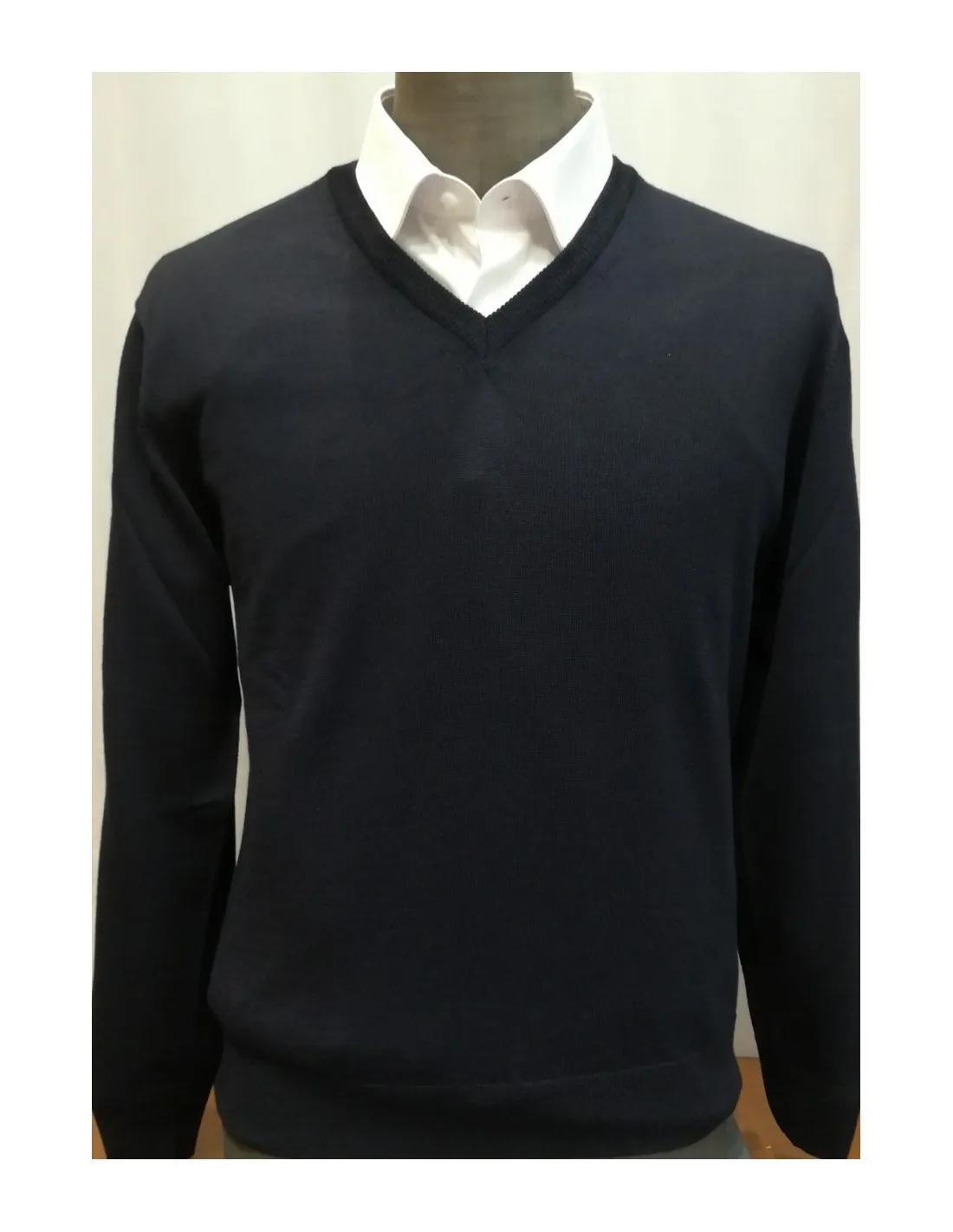 Maglia collo v ml lana blu taglie forti