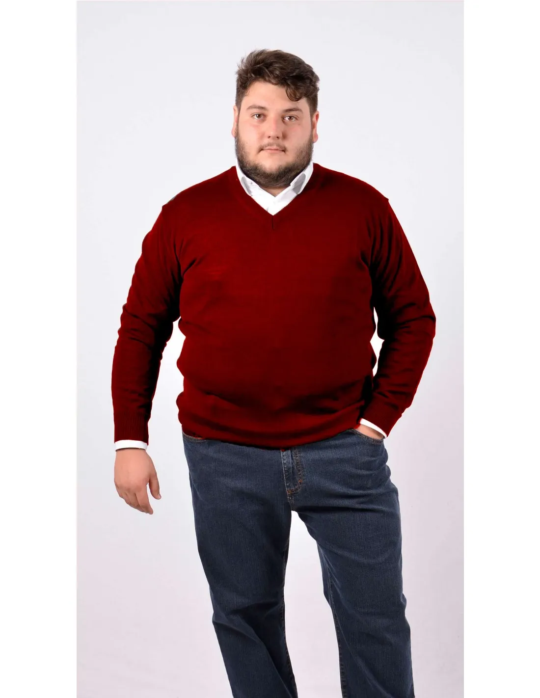 Maglia collo v ml p lana bordo taglie forti