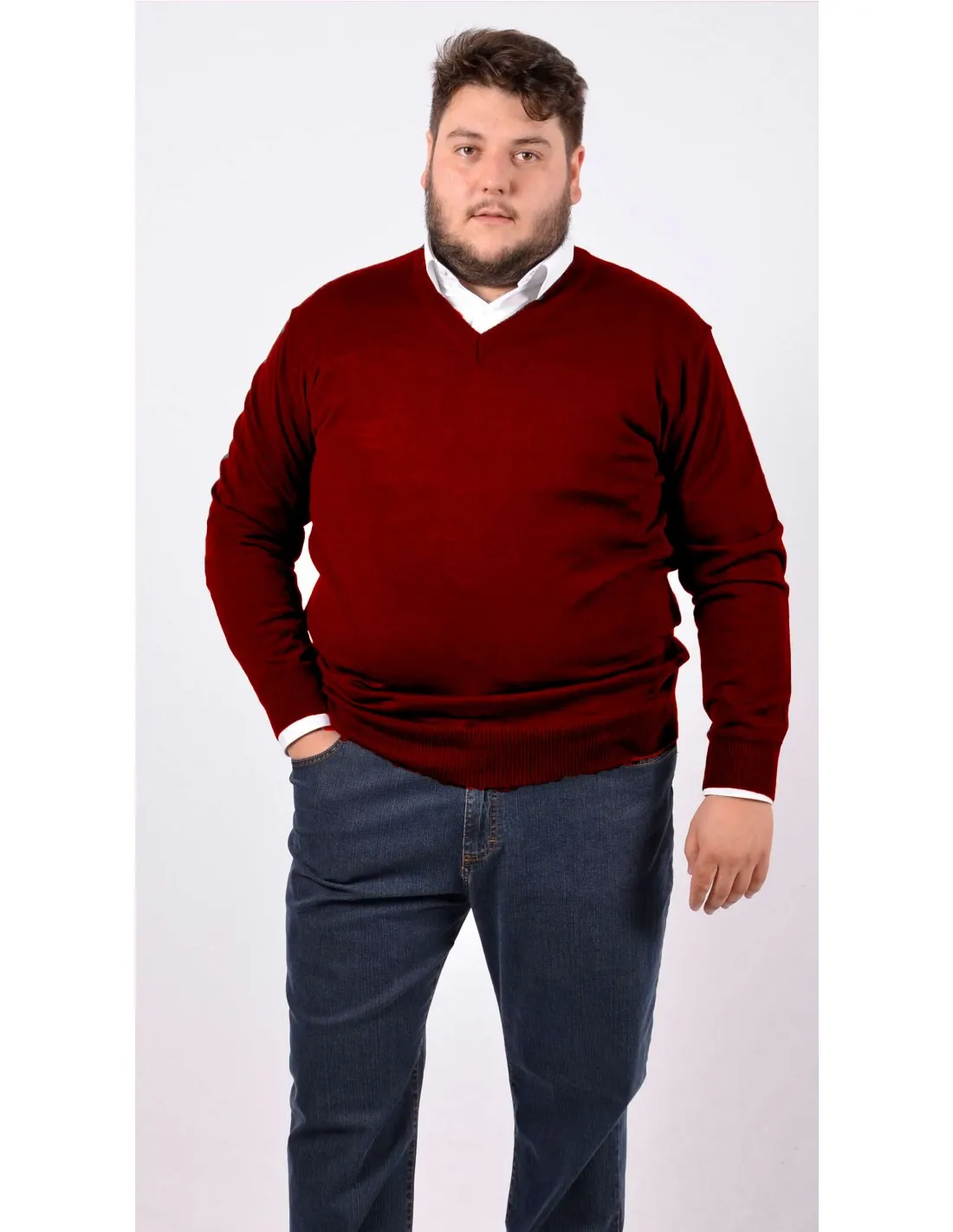 Maglia collo v ml p lana bordo taglie forti