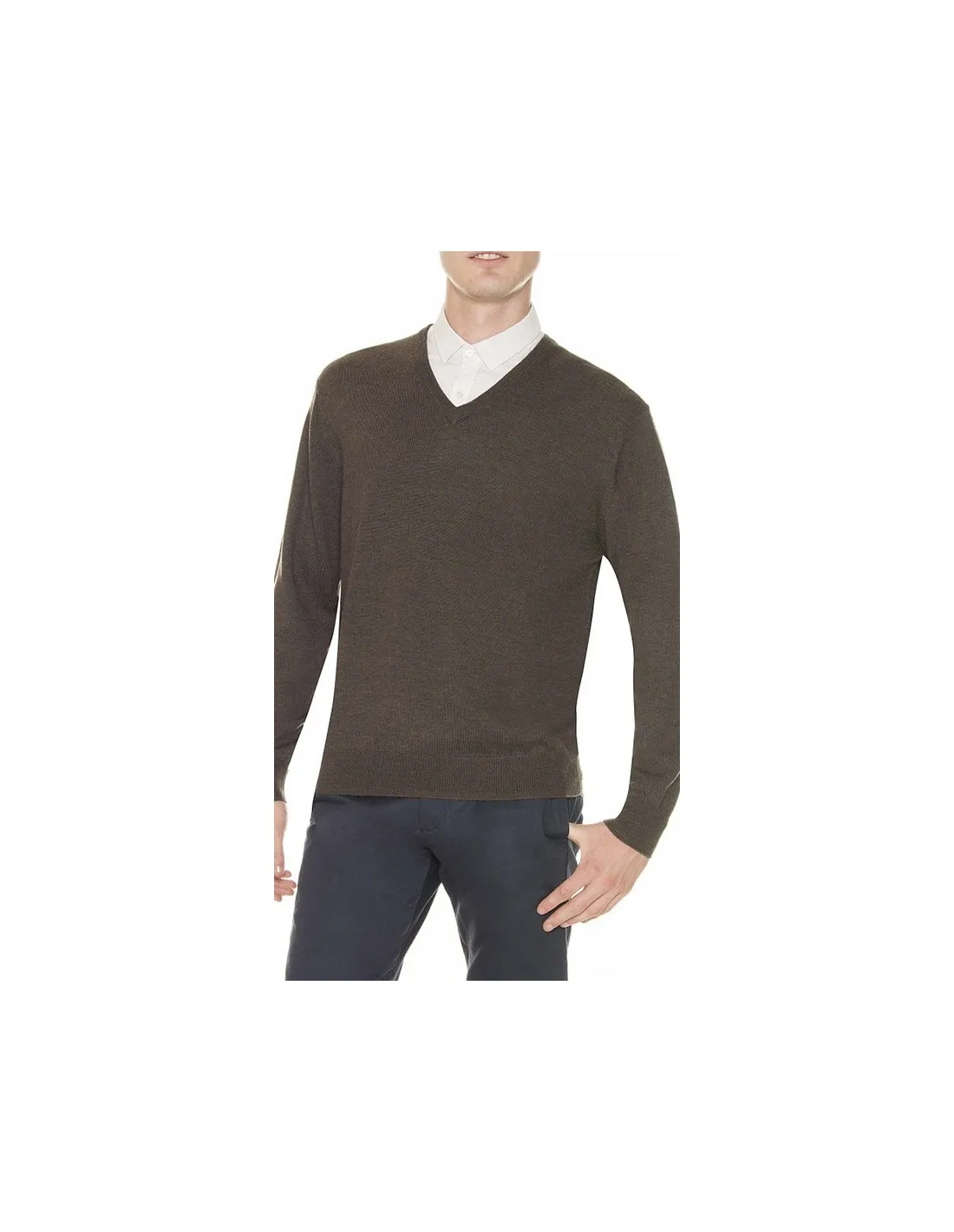 Maglia collo v ml p lana merino nocciola taglie forti