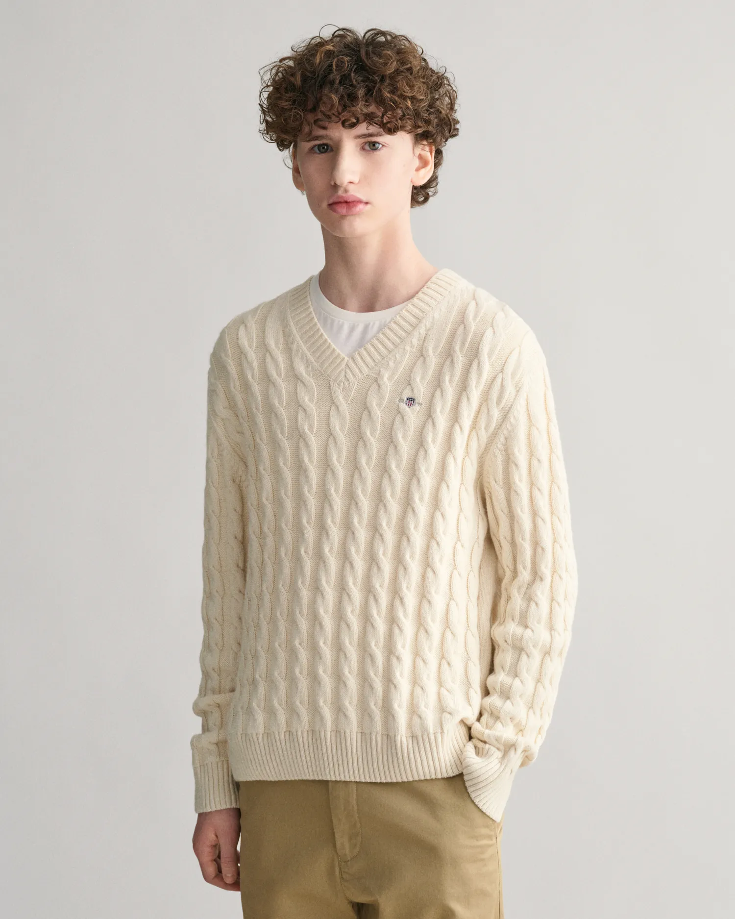 Maglia con scollo a V a trecce Shield Teens