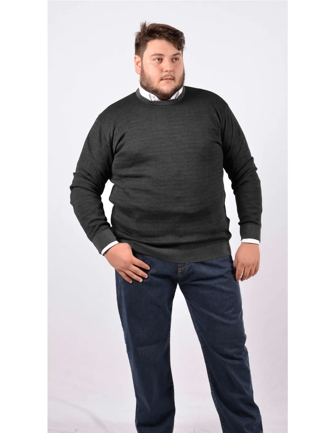 Maglia girocollo ml lana grigio taglie forti